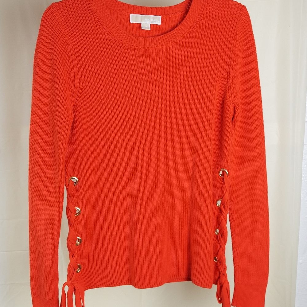 MMK Women's Orange Sweater Lace Up Sides Size Medium